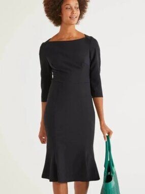 NWT Boden Black Midi Dress Boat Neck Fit Flare Professional Office - Size 8